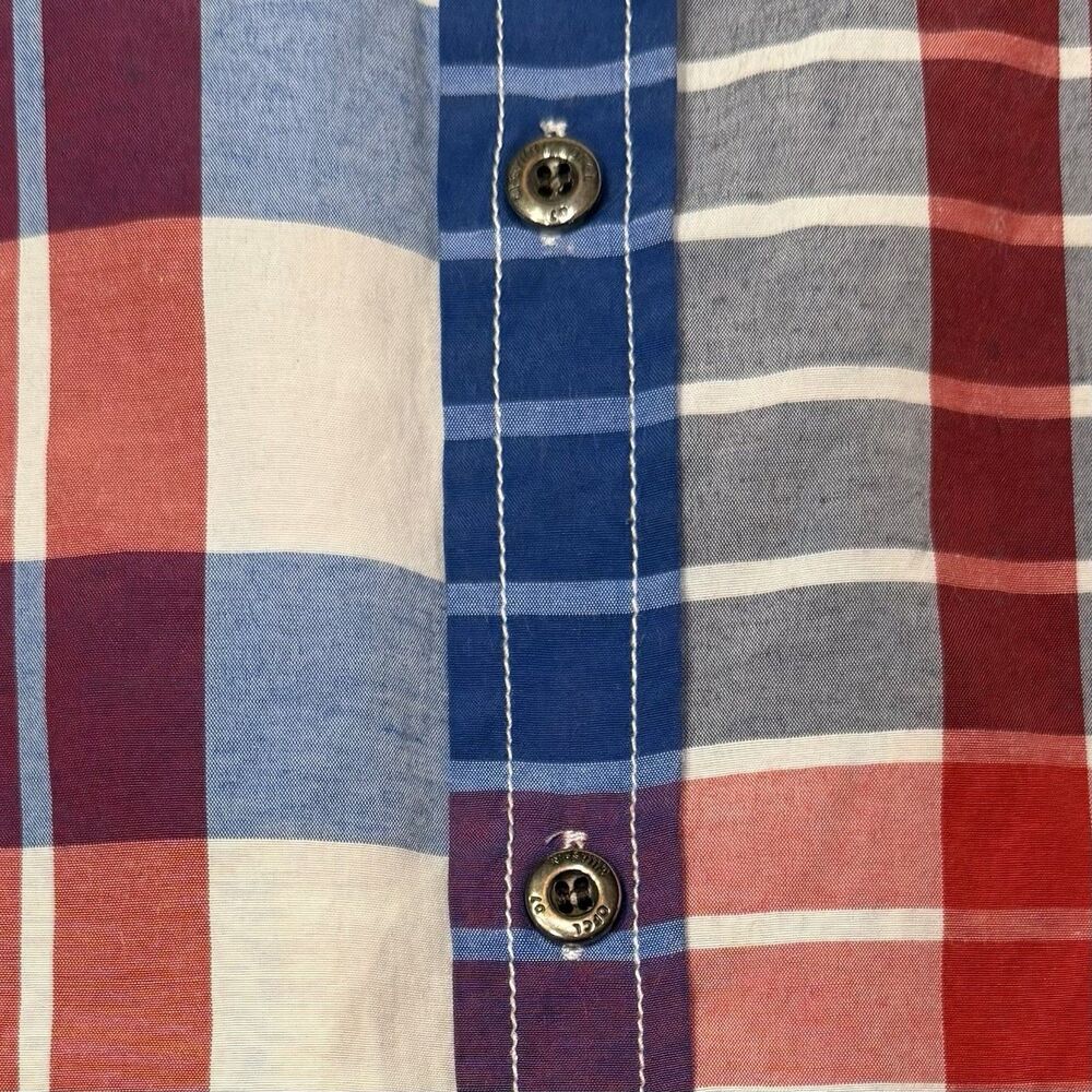 Plaid Button Up Shirt Patchwork Short Sleeve Dual… - image 11